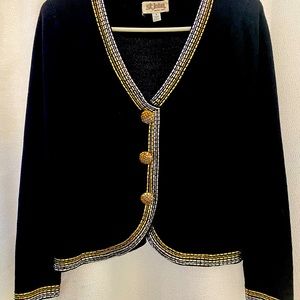 St. John by Marie Gray size 8 black evening jacket with silver and gold details.